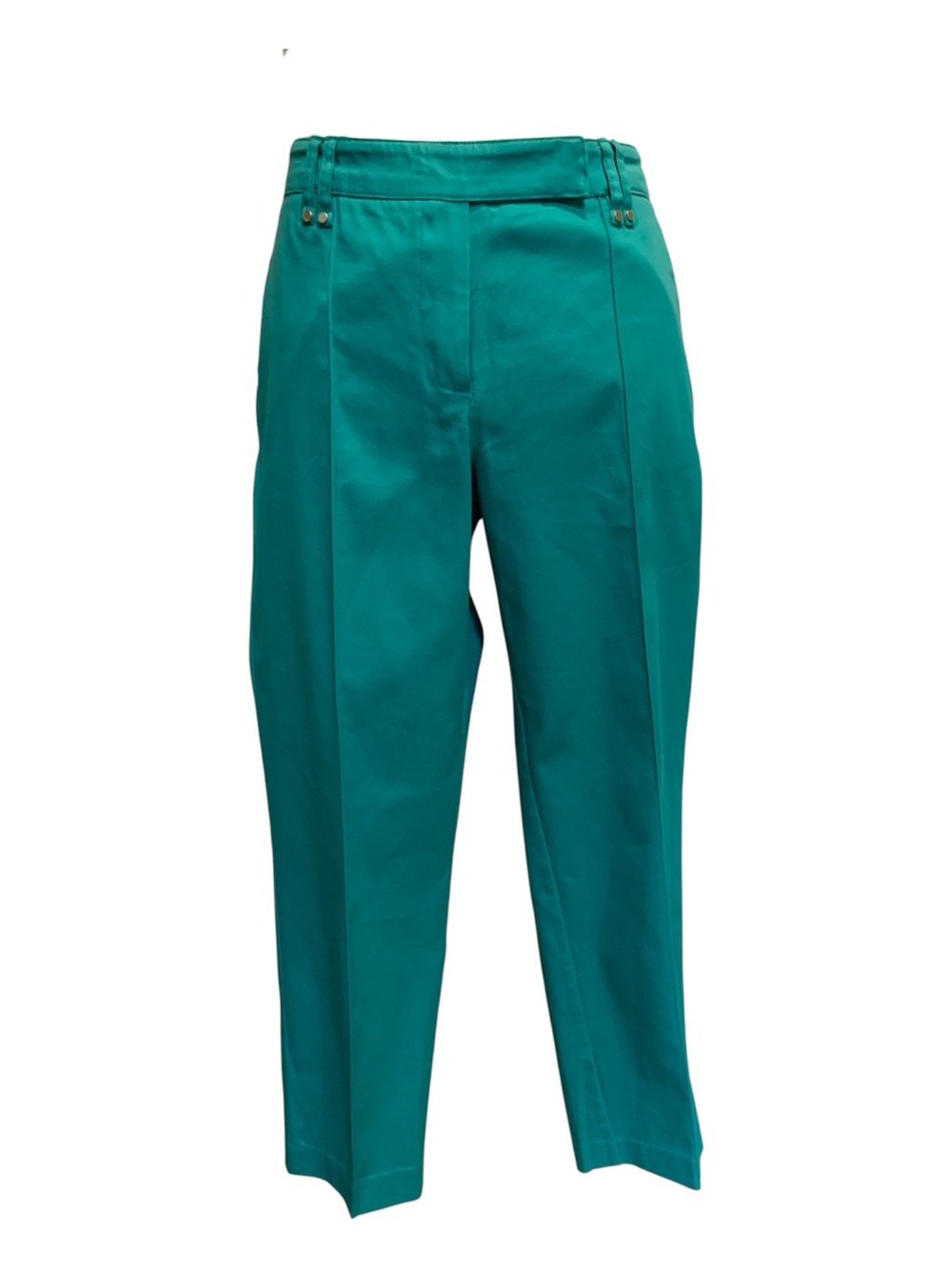 Larry Levine Teal High-Rise Tapered Cotton Trousers